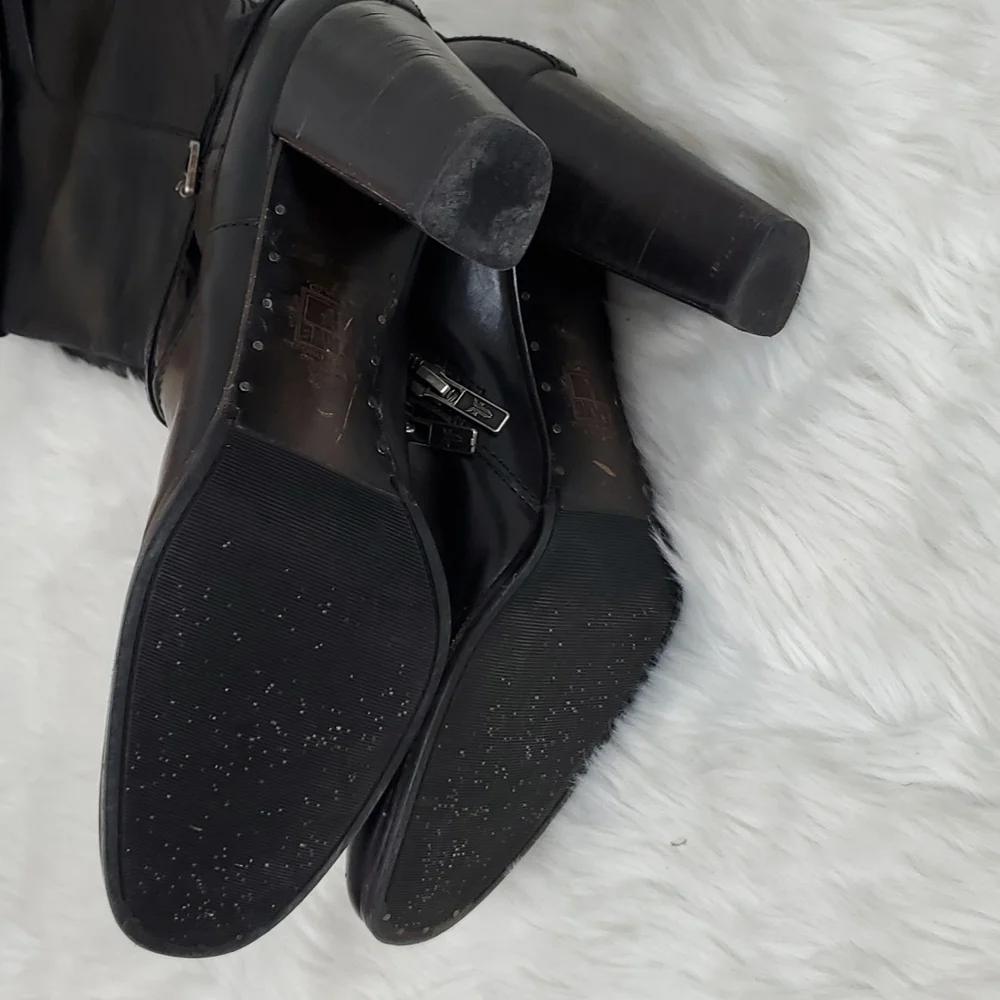 Frye black leather heel high boots women size 10